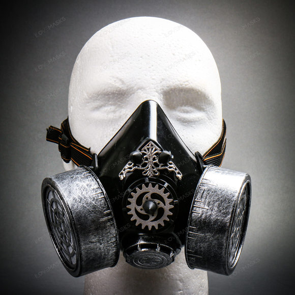 Half Face Steampunk Costume Mask - Black Silver - Picture 6 of 9